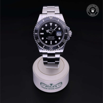 Rolex Certified Pre-owned Submariner M126610LN-0001 front on black background