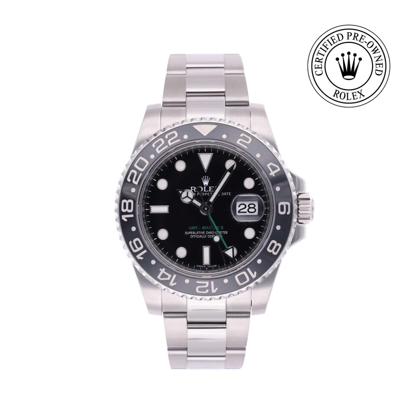 Rolex Certified Pre-owned GMT M116710LN-0001 front on white background