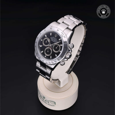 Rolex Certified Pre-owned Daytona M116520-0011 front on black background