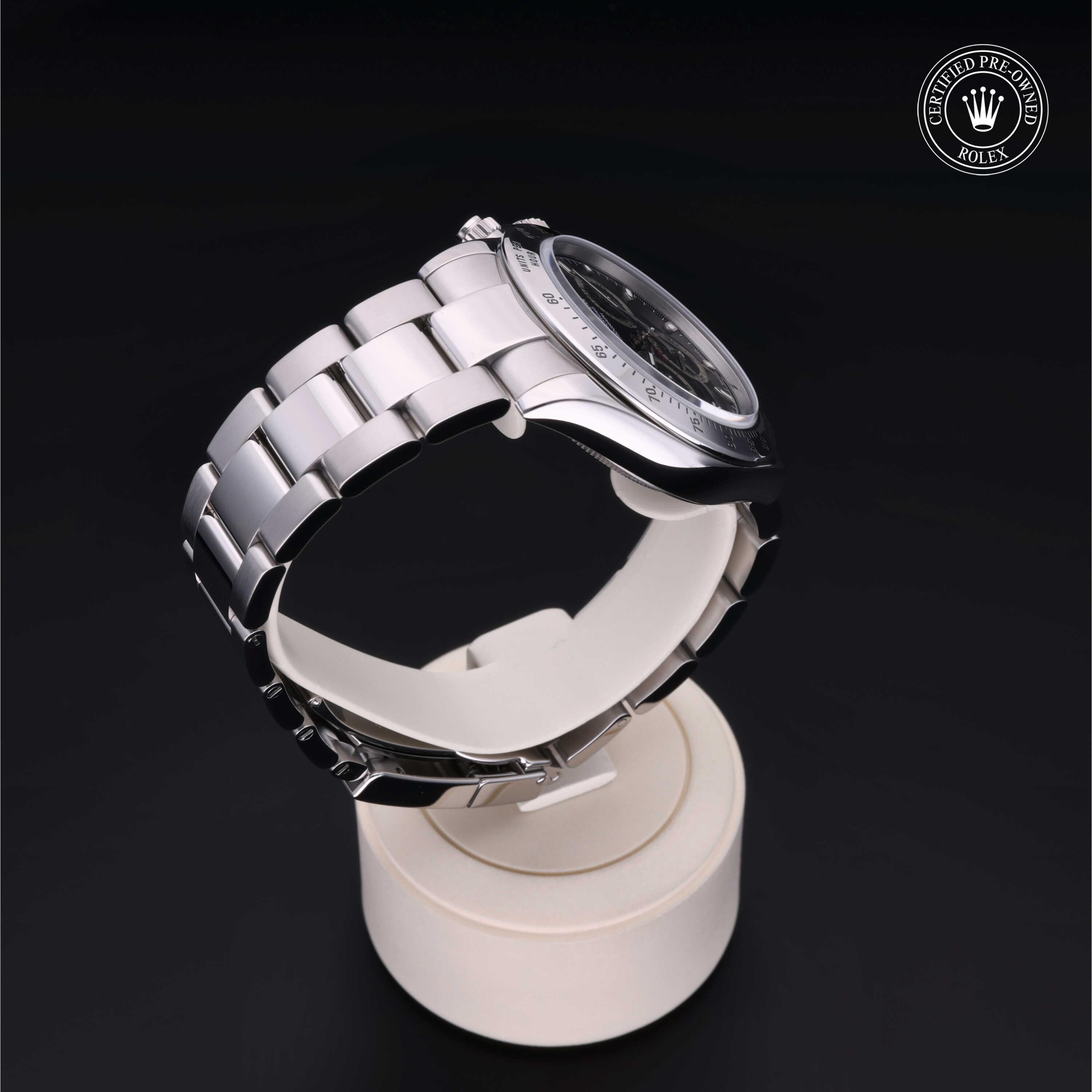 Rolex Certified Pre-owned Daytona M116520-0011 front on black background