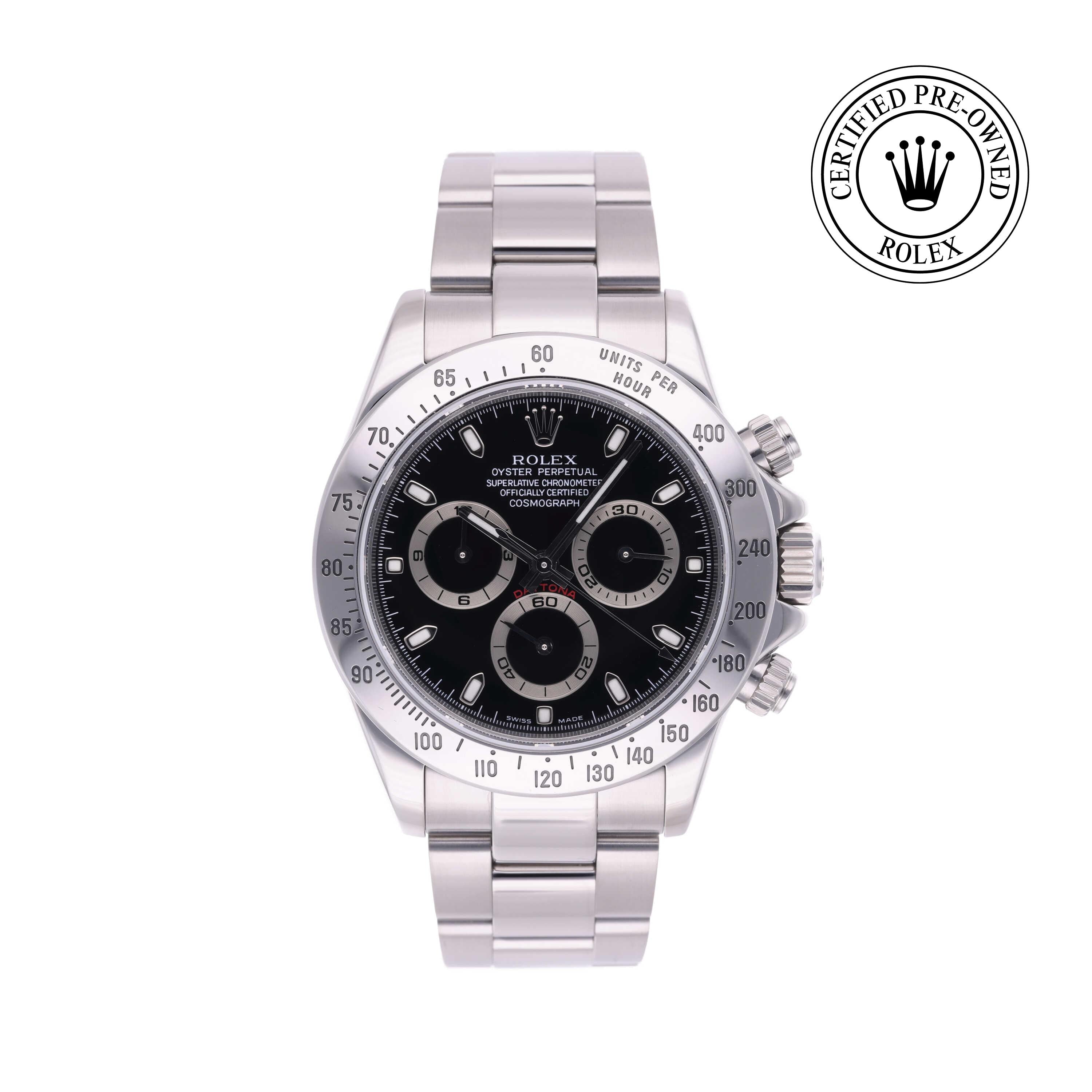 Rolex Certified Pre-owned Daytona M116520-0011 front on white background