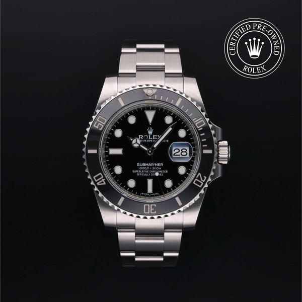 Rolex Certified Pre-owned Submariner M116610LN-0001 front on black background