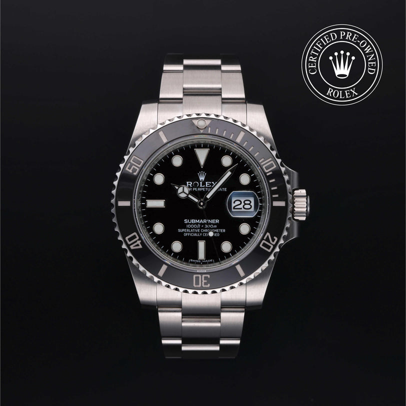 Rolex Certified Pre-owned Submariner M116610LN-0001 front on black background