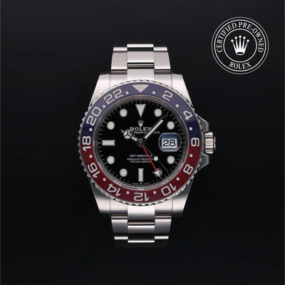 Rolex Certified Pre-owned GMT M126710BLRO-0002 front on black background