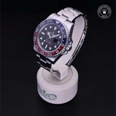 Rolex Certified Pre-owned GMT M126710BLRO-0002 front on black background