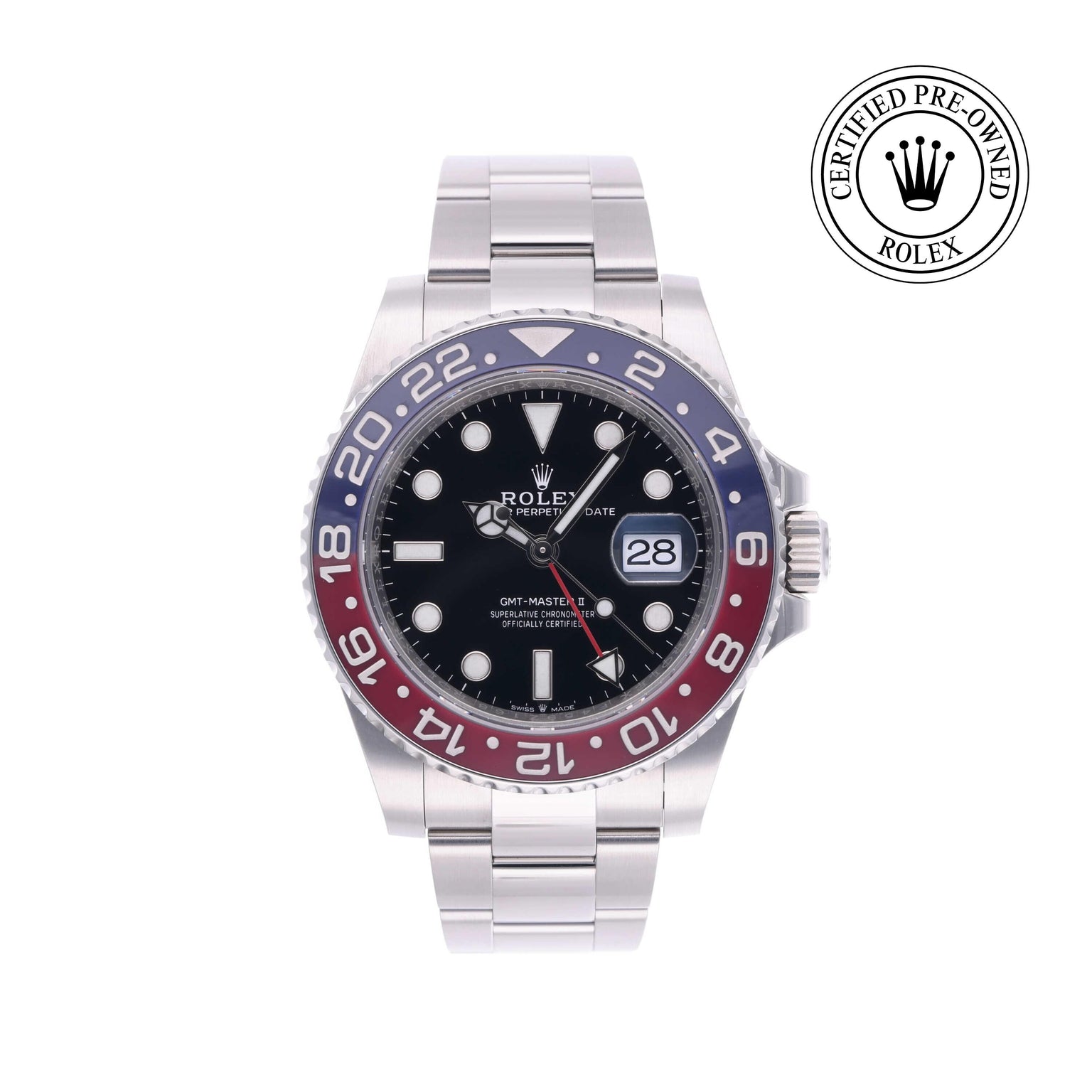 Rolex Certified Pre-owned GMT M126710BLRO-0002 front on white background