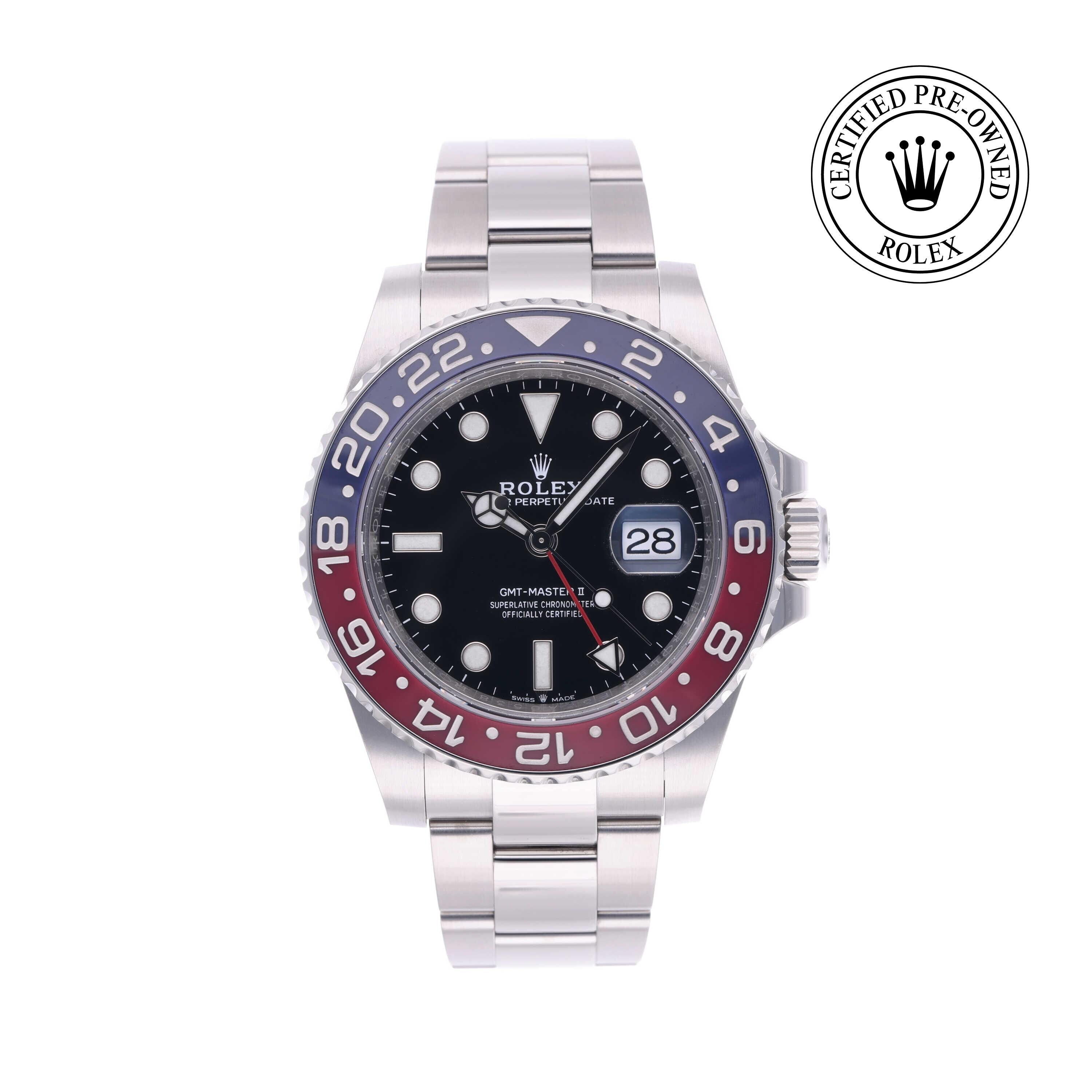 Rolex Certified Pre-owned GMT M126710BLRO-0002 front on white background