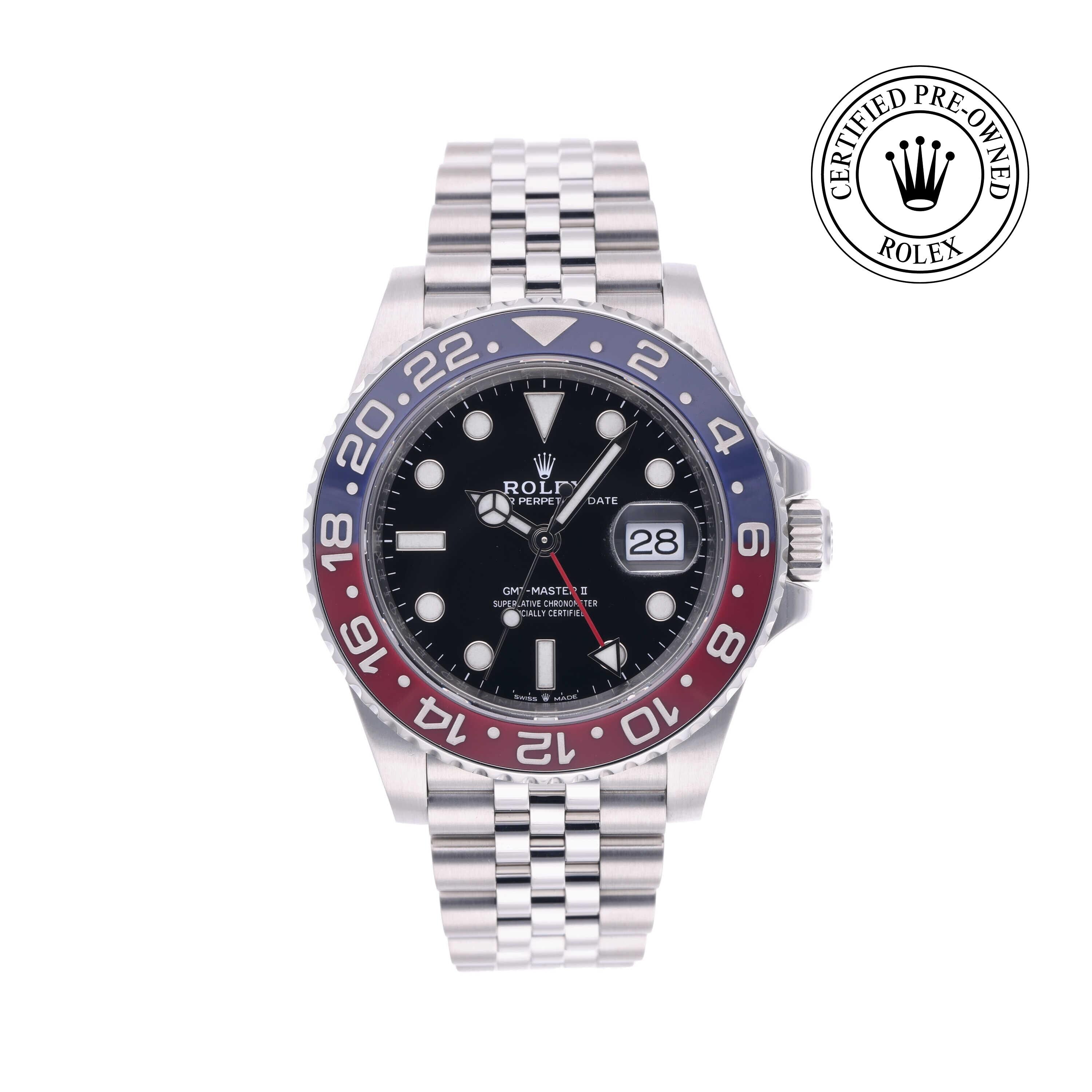 Rolex Certified Pre-owned GMT M126710BLRO-0001 front on white background
