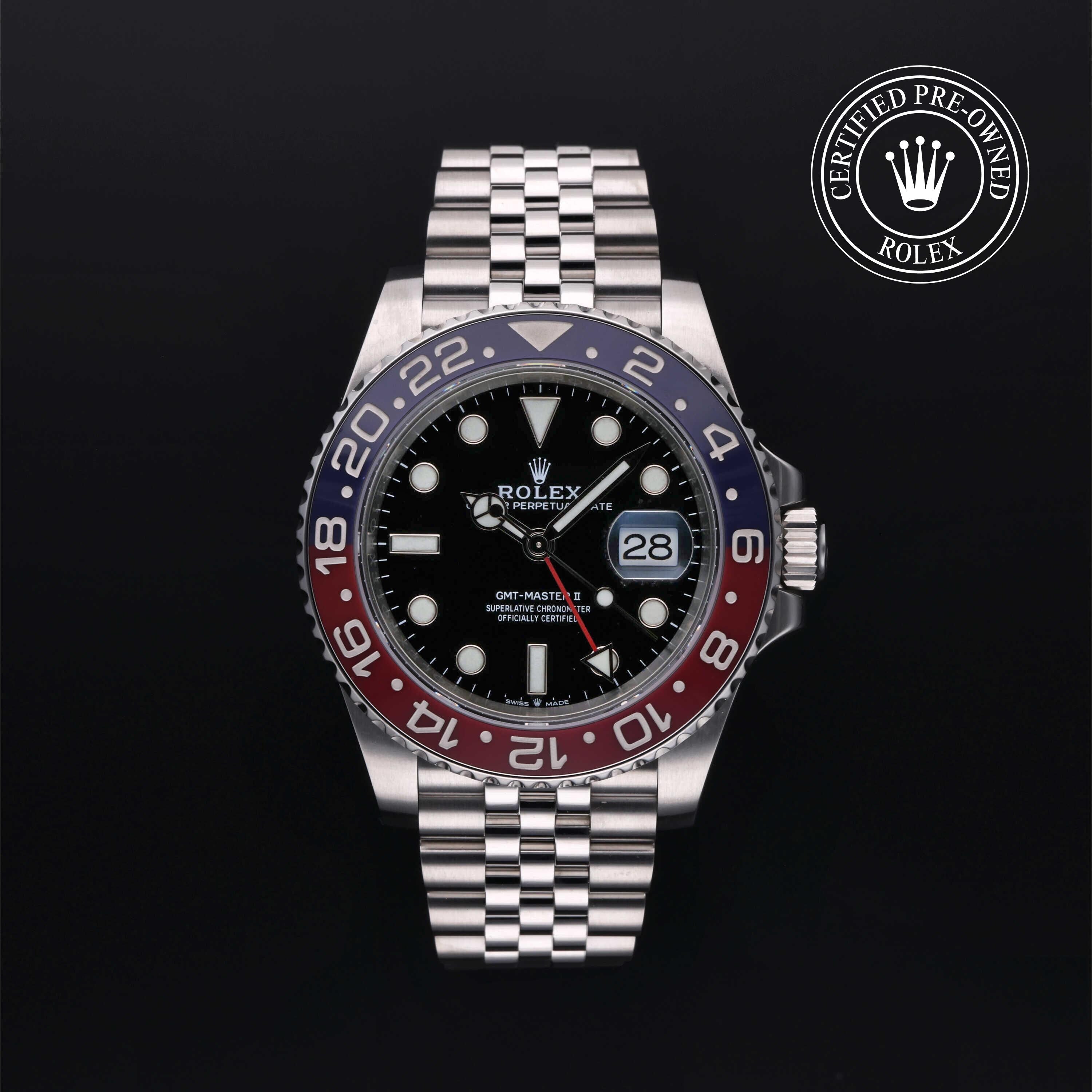 Rolex Certified Pre-owned GMT M126710BLRO-0001 front on black background