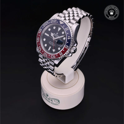 Rolex Certified Pre-owned GMT M126710BLRO-0001 front on black background