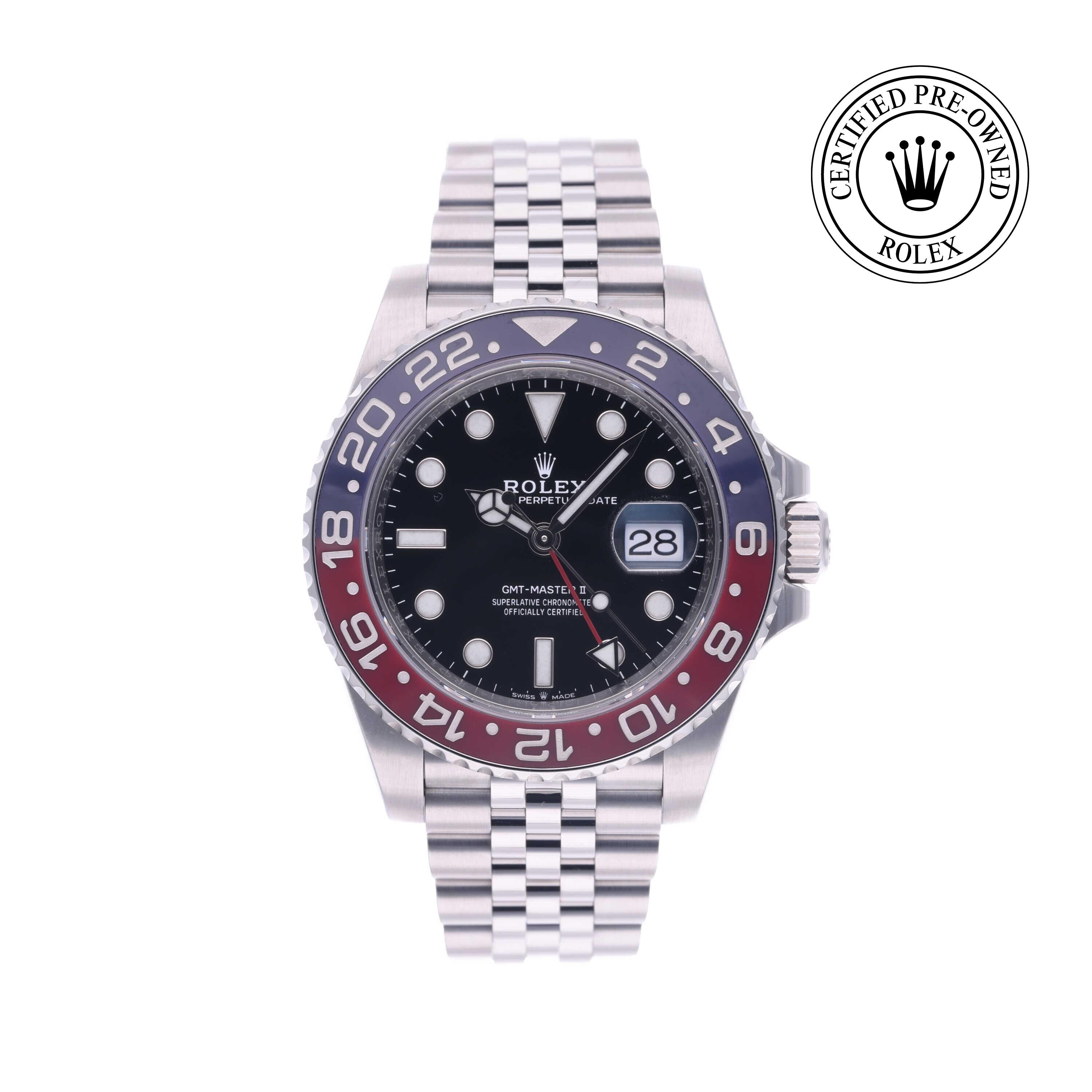Rolex Certified Pre-owned GMT M126710BLRO-0001 front on white background