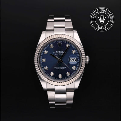 Rolex Certified Pre-owned Datejust M126334-0015 front on black background