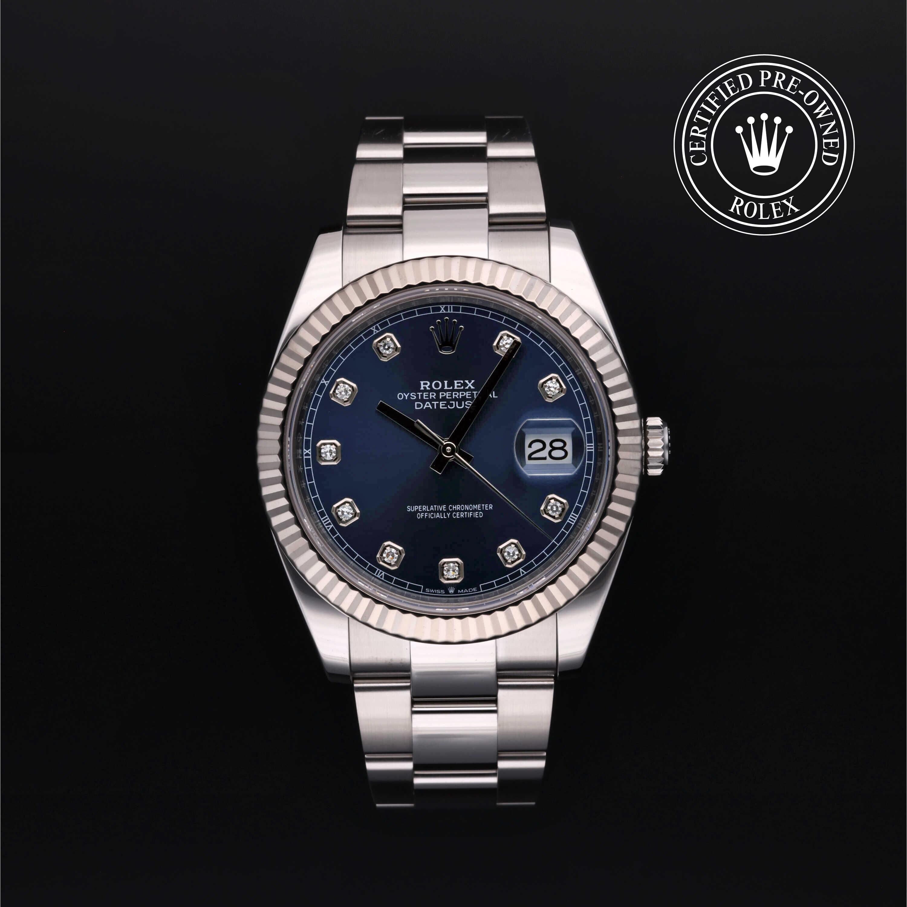 Rolex Certified Pre-owned Datejust M126334-0015 front on black background