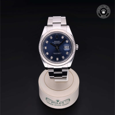 Rolex Certified Pre-owned Datejust M126334-0015 front on black background