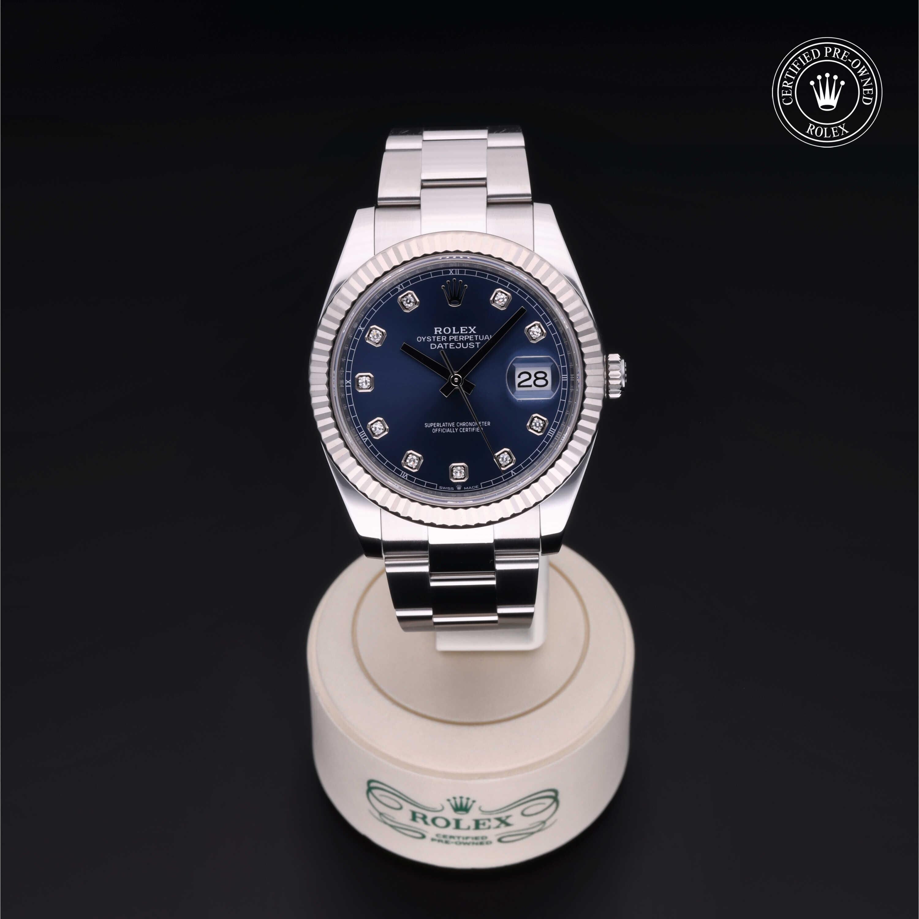 Rolex Certified Pre-owned Datejust M126334-0015 front on black background