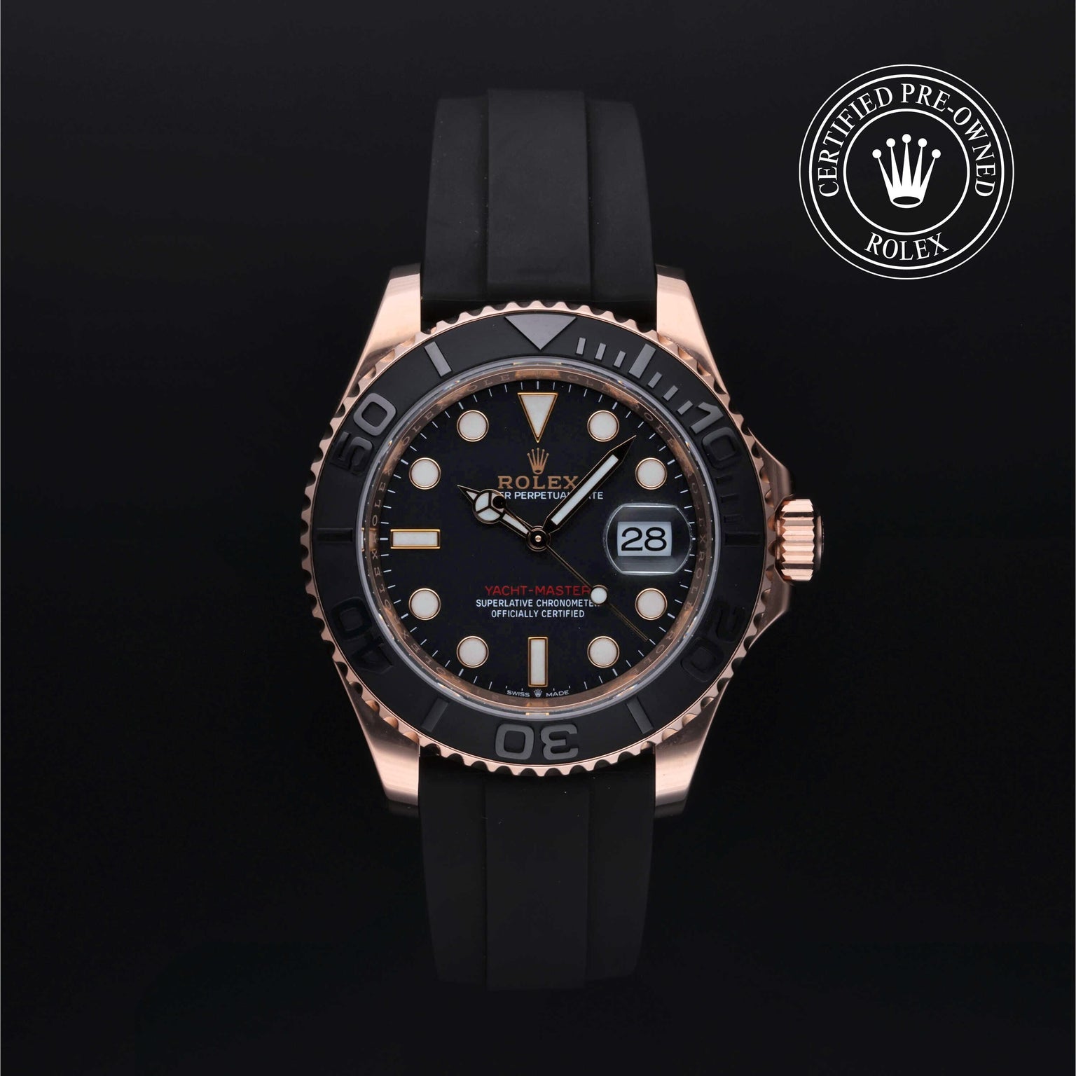 Rolex Certified Pre-owned Yacht-Master M126655-0003 front on black background