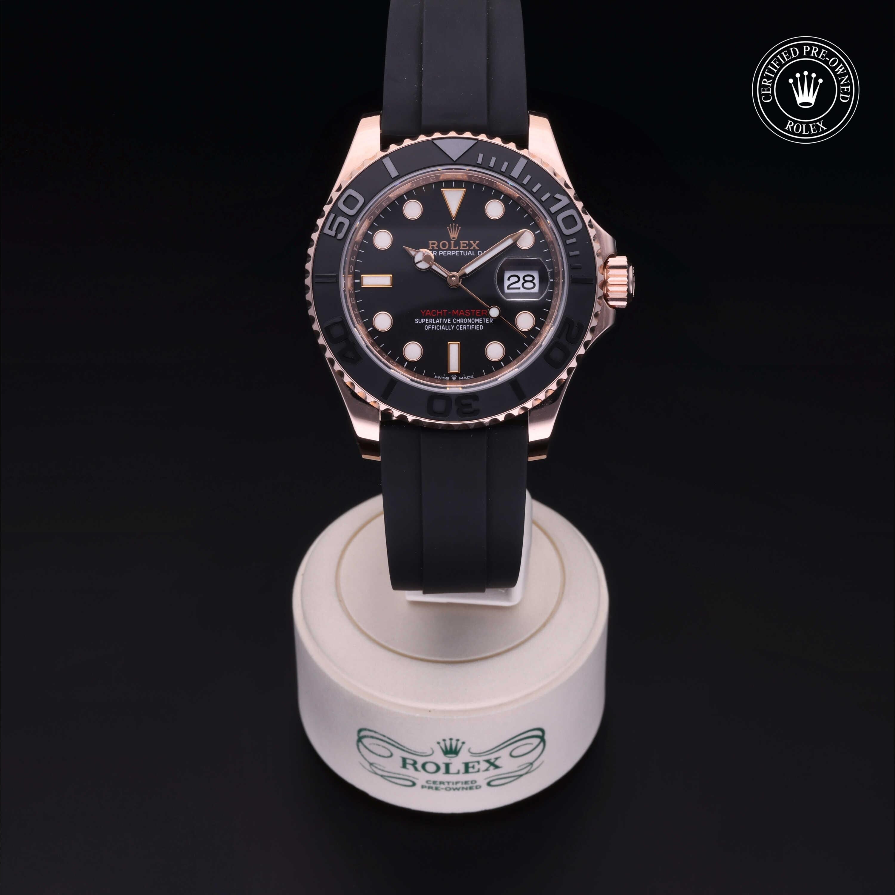 Rolex Certified Pre-owned Yacht-Master M126655-0003 front on black background