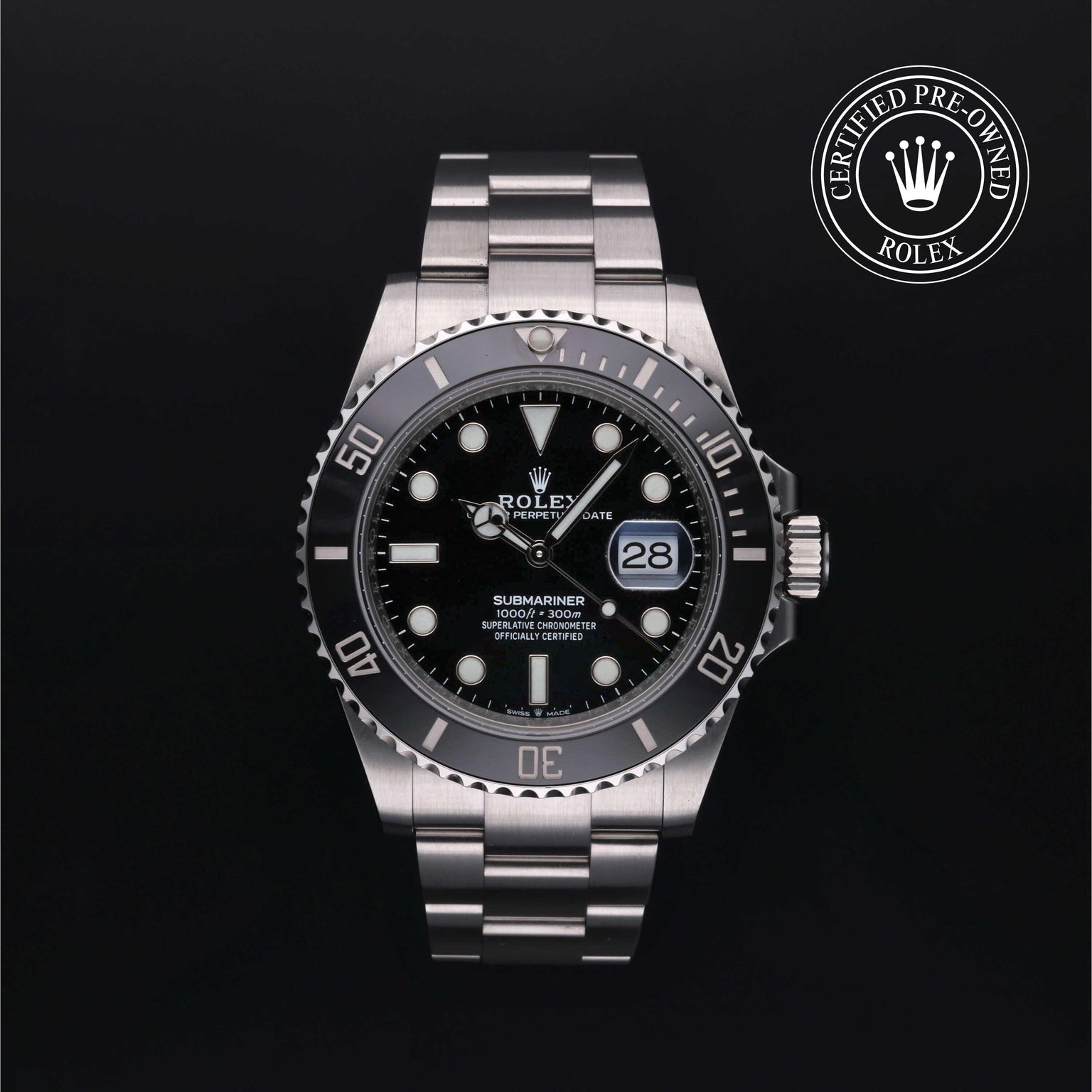 Rolex Certified Pre-owned Submariner M126610LN-0001 front on black background