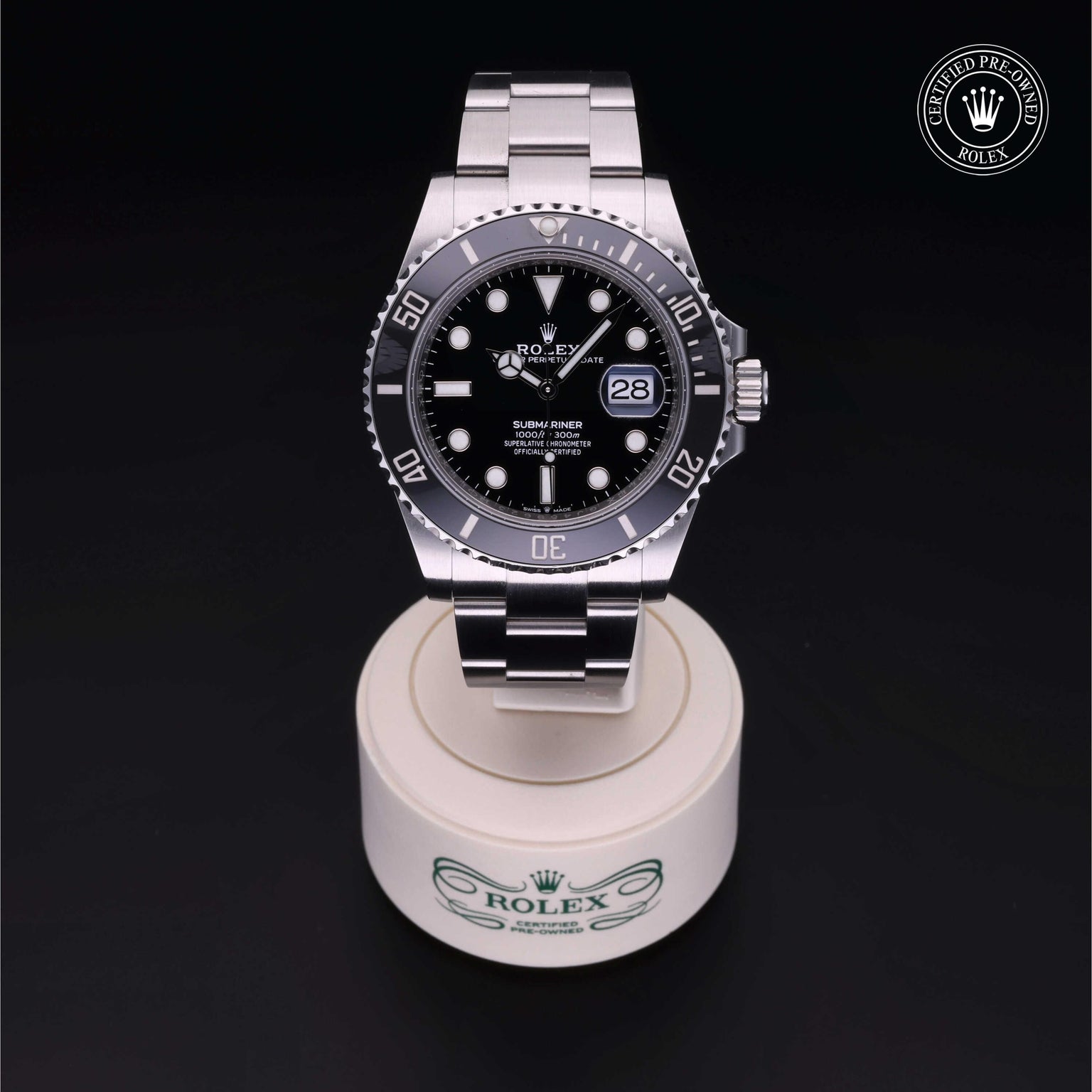 Rolex Certified Pre-owned Submariner M126610LN-0001 front on black background