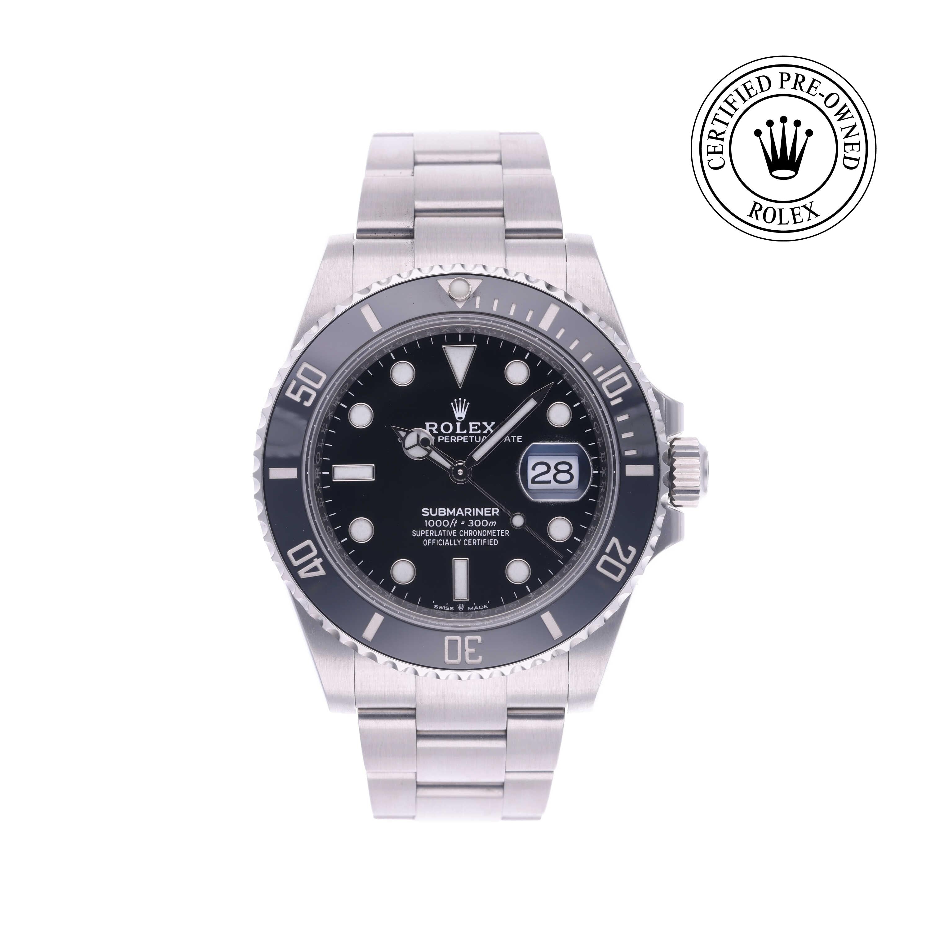 Rolex Certified Pre-owned Submariner M126610LN-0001 front on white background