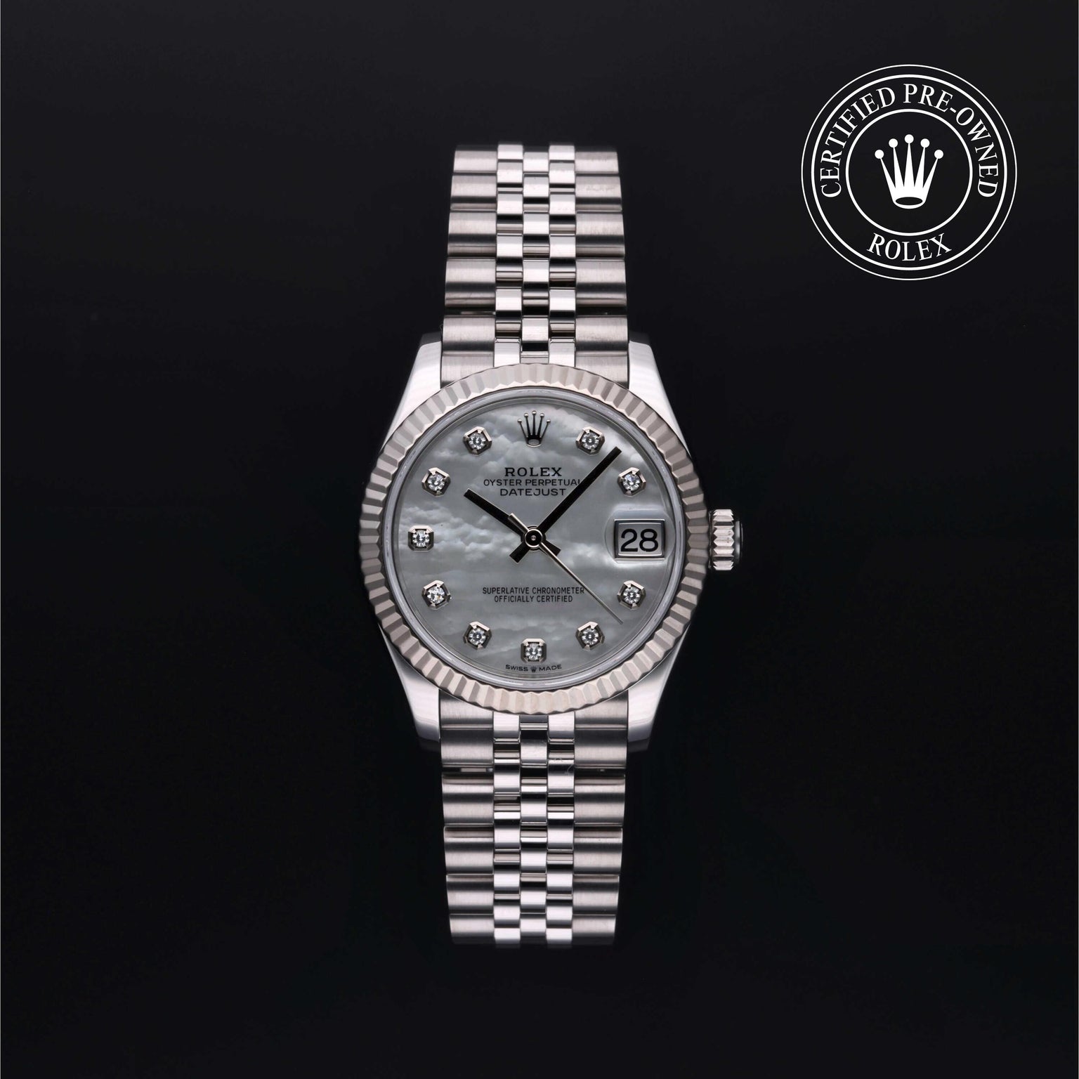 Rolex Certified Pre-owned Lady Datejust M278274-0006 front on black background