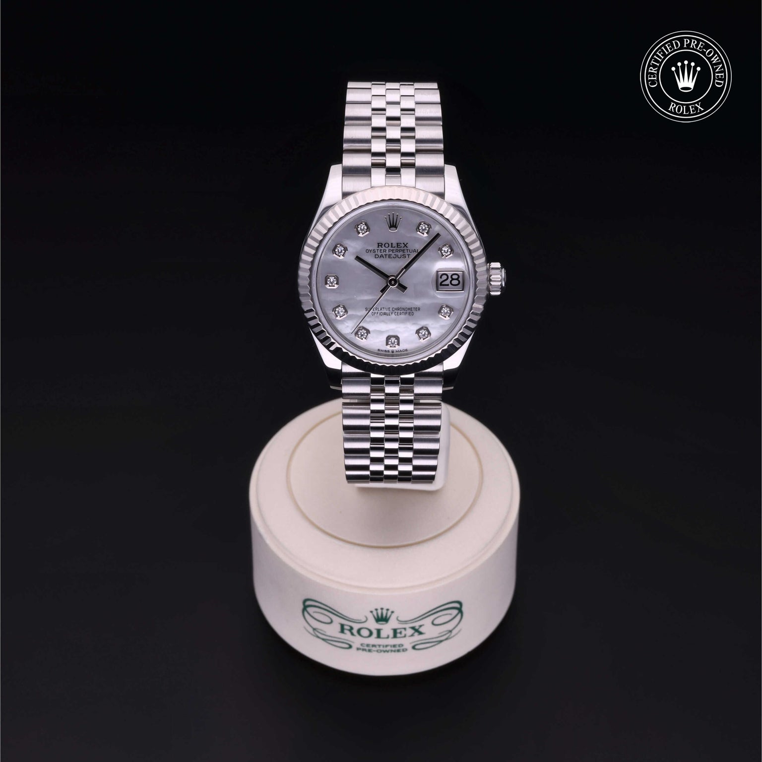 Rolex Certified Pre-owned Lady Datejust M278274-0006 front on black background