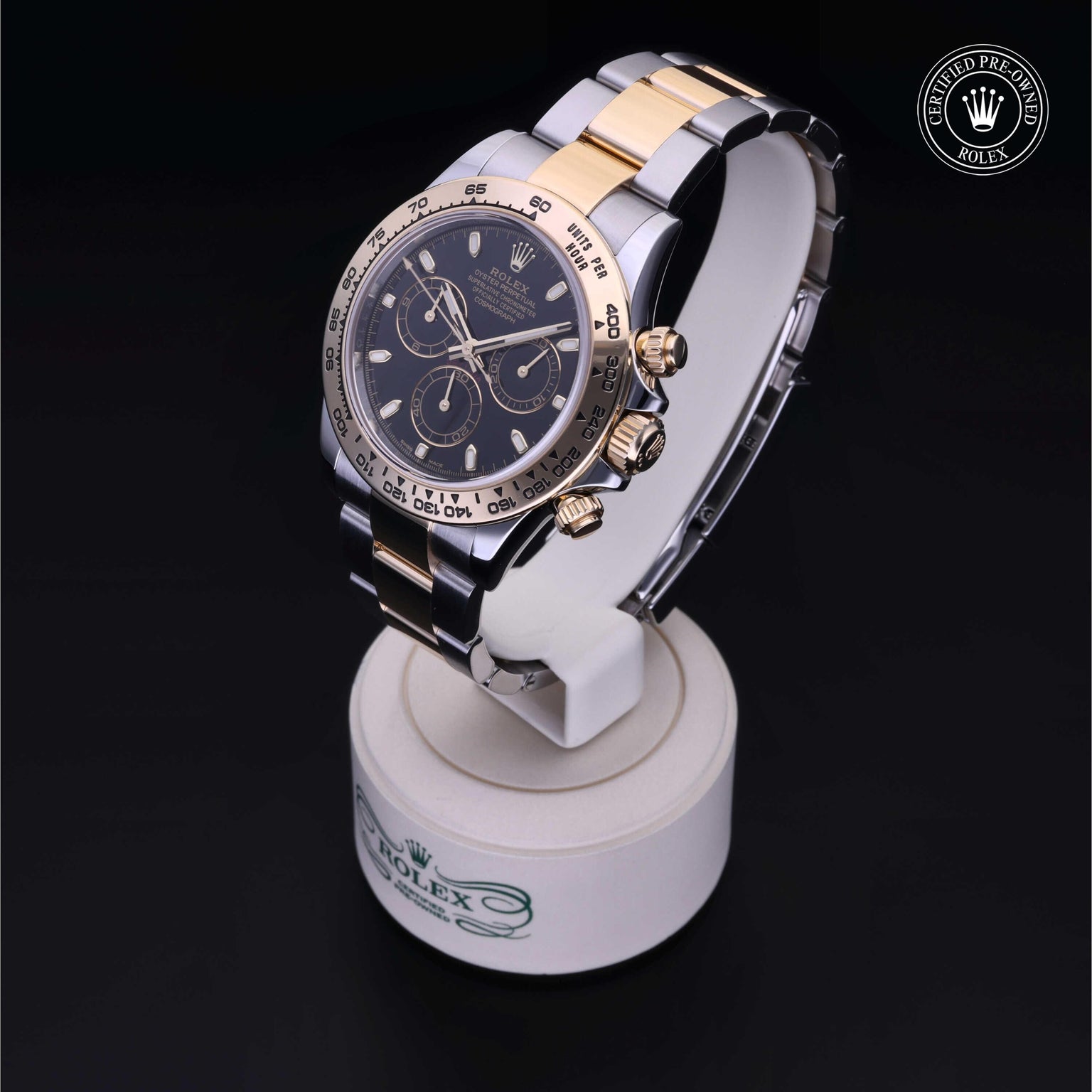 Rolex Certified Pre-owned Daytona M116503-0004 front on black background
