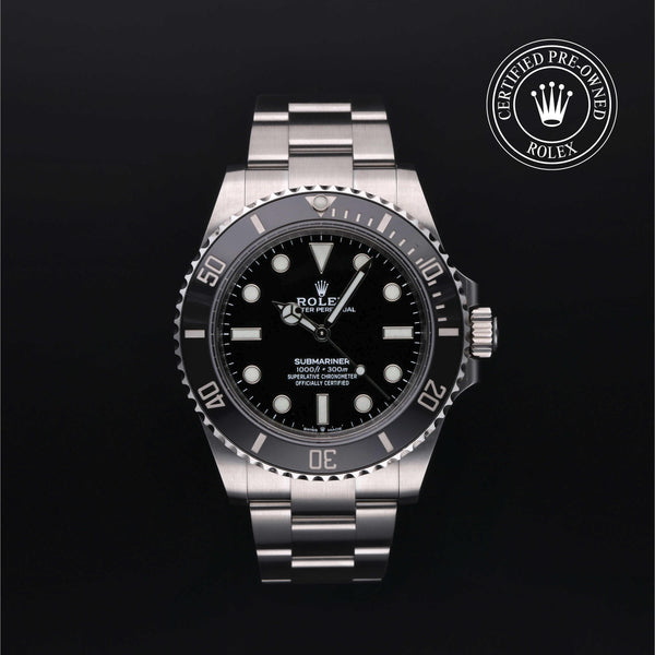 Rolex Certified Pre-owned Submariner M124060-0001 front on black background