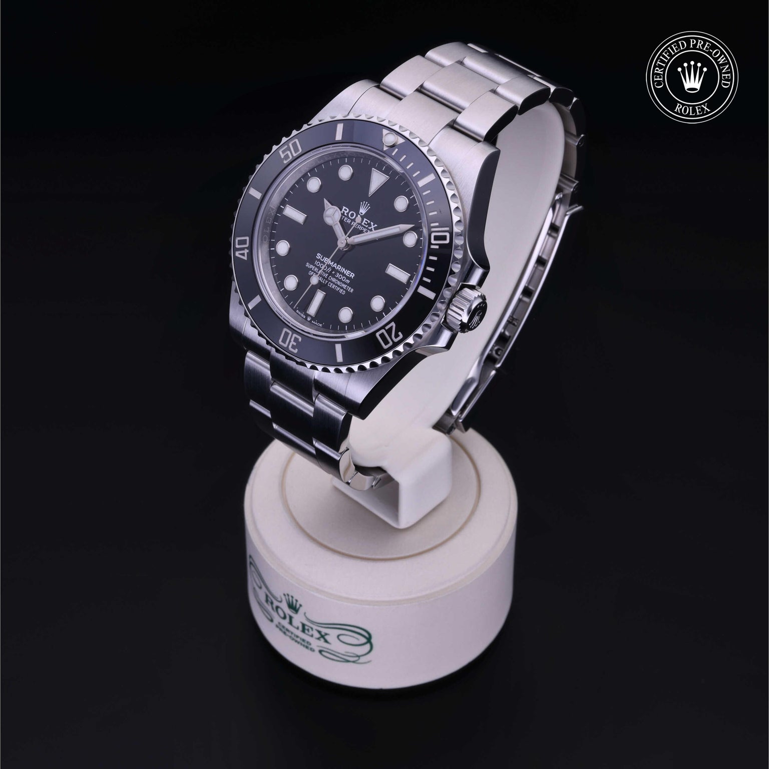 Rolex Certified Pre-owned Submariner M124060-0001 front on black background