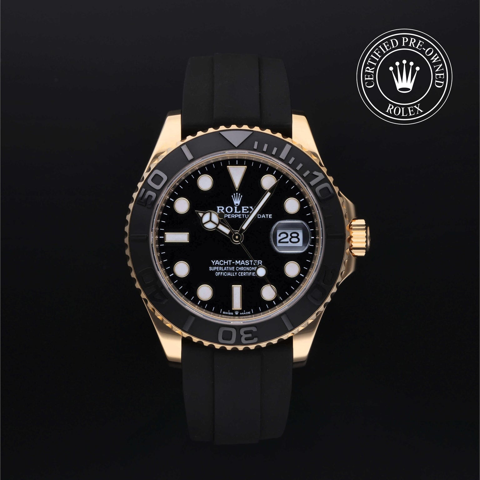 Rolex Certified Pre-owned Yacht-Master M226658-0001 front on black background