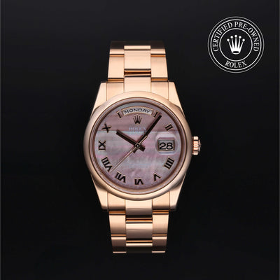 Rolex Certified Pre-owned Day-date M118205-0044 front on black background