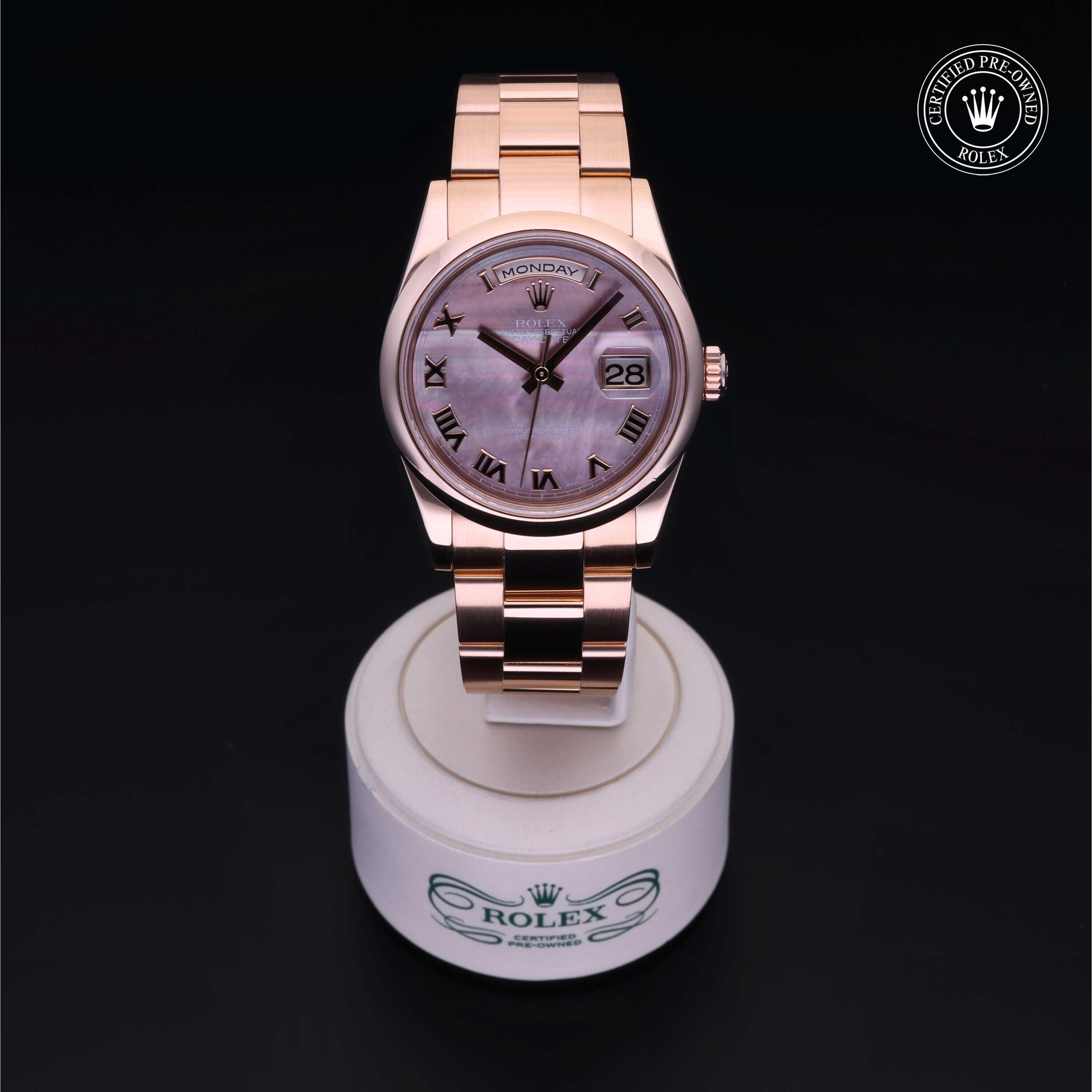 Rolex Certified Pre-owned Day-date M118205-0044 front on black background
