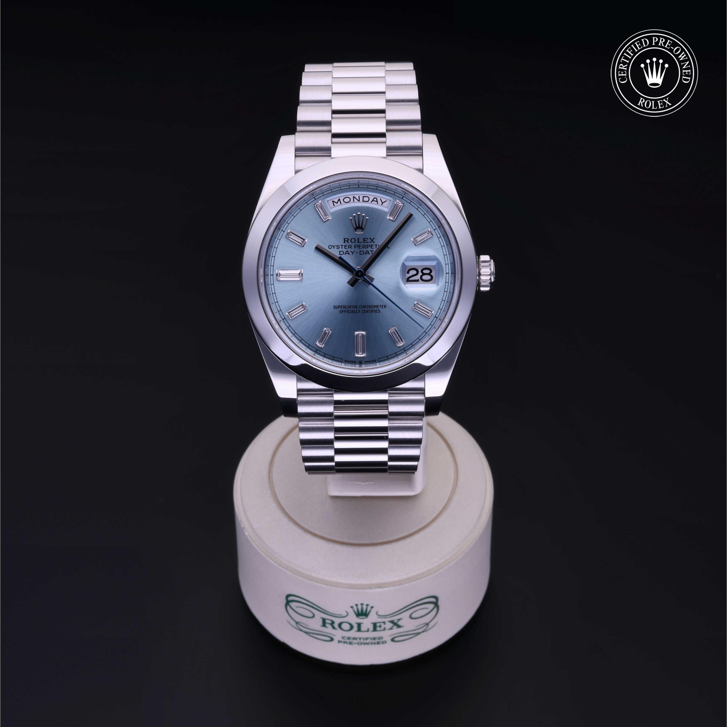 Rolex Certified Pre-owned Day-date M228206-0002 front on black background