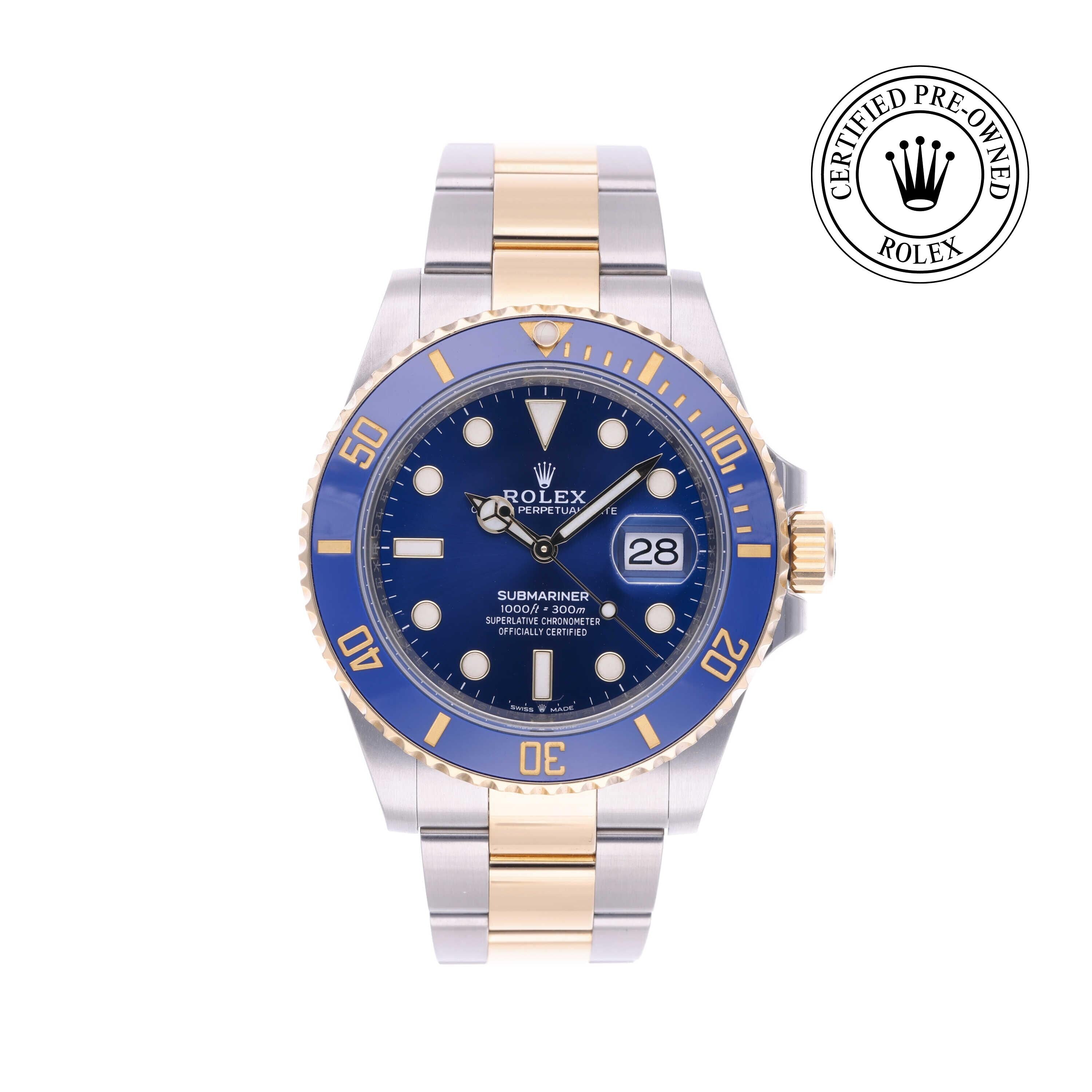 Rolex Certified Pre-owned Submariner M126613LB-0002 front on white background