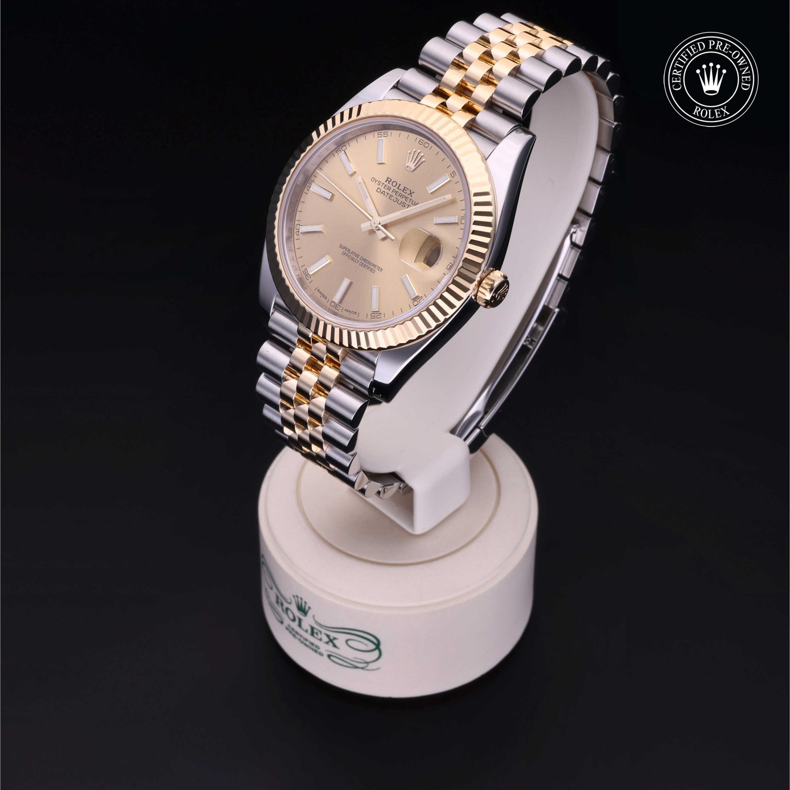 Rolex Certified Pre-owned Datejust M126333-0010 front on black background