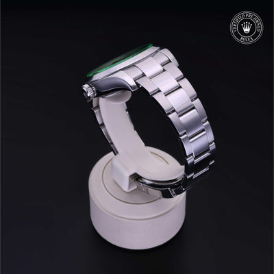 Rolex Certified Pre-owned Milgauss M116400GV-0002 front on black background