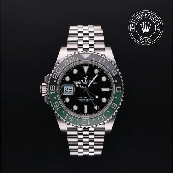 Rolex Certified Pre-owned GMT M126720VTNR-0002 front on black background