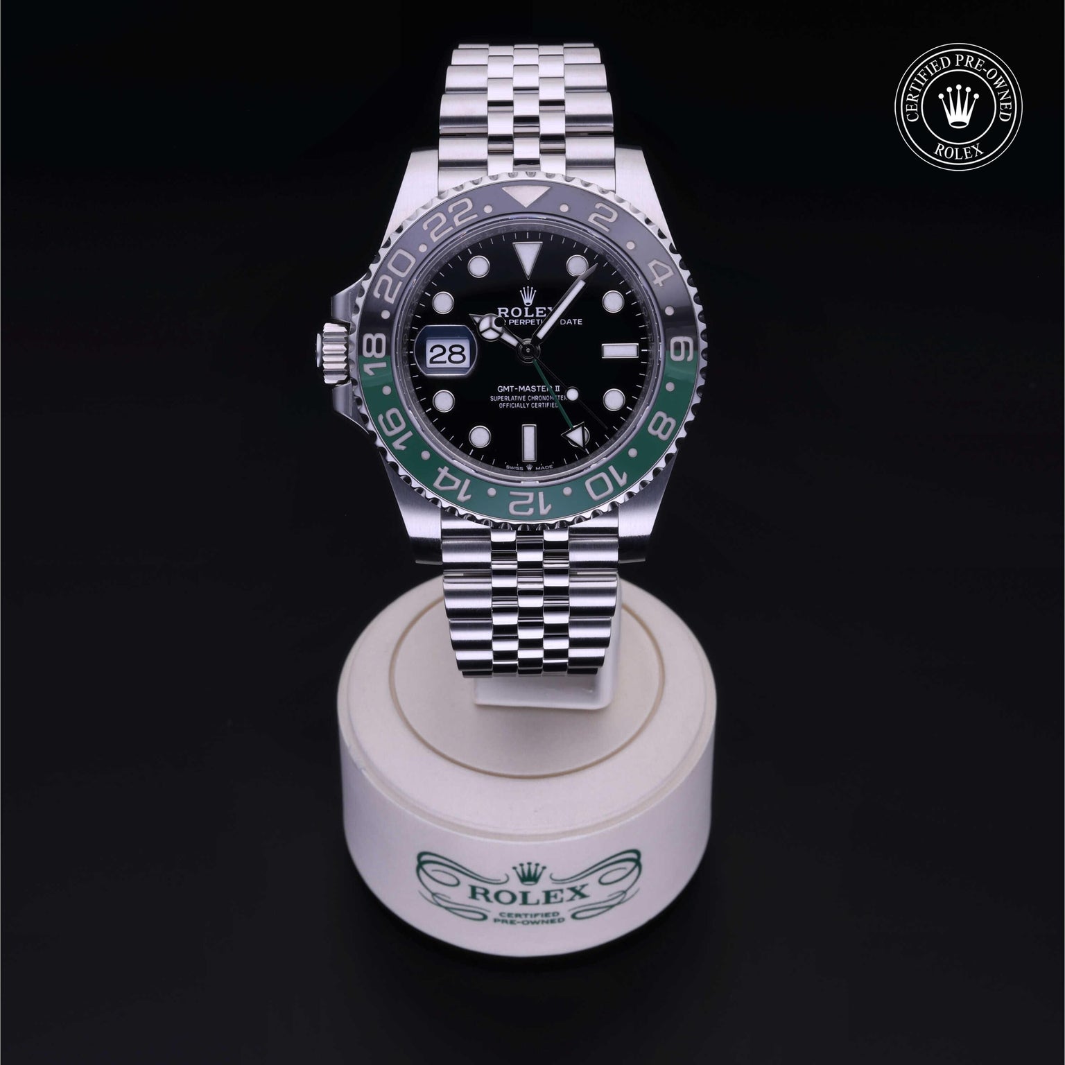 Rolex Certified Pre-owned GMT M126720VTNR-0002 front on black background