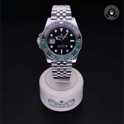 Rolex Certified Pre-owned GMT M126720VTNR-0002 front on black background