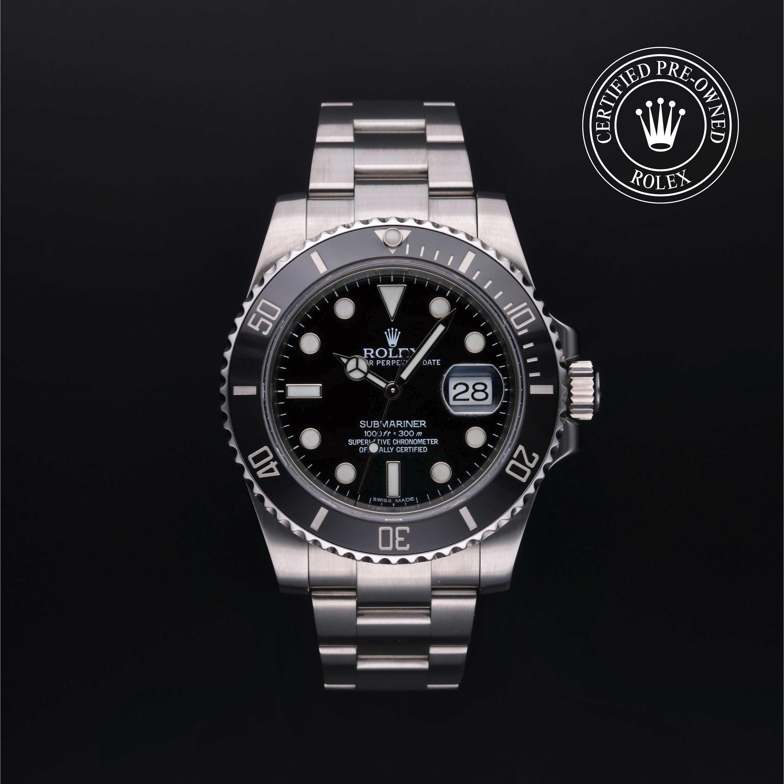 Rolex Certified Pre-owned Submariner M116610LN-0001 front on black background