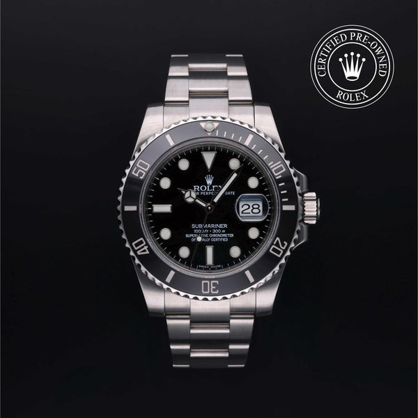 Rolex Certified Pre-owned Submariner M116610LN-0001 front on black background