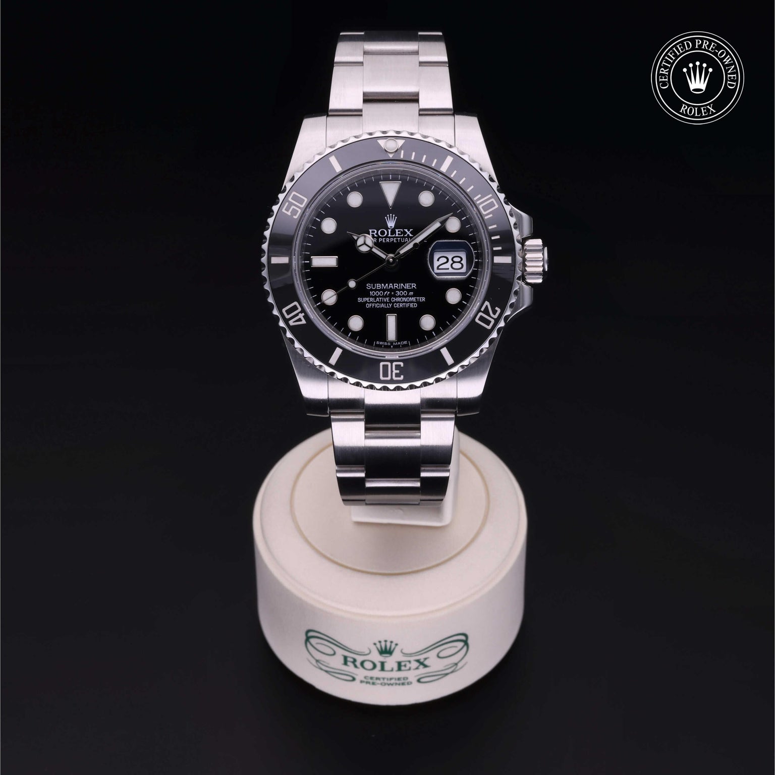Rolex Certified Pre-owned Submariner M116610LN-0001 front on black background