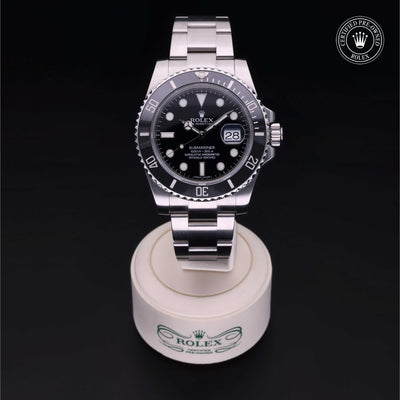 Rolex Certified Pre-owned Submariner M116610LN-0001 front on black background