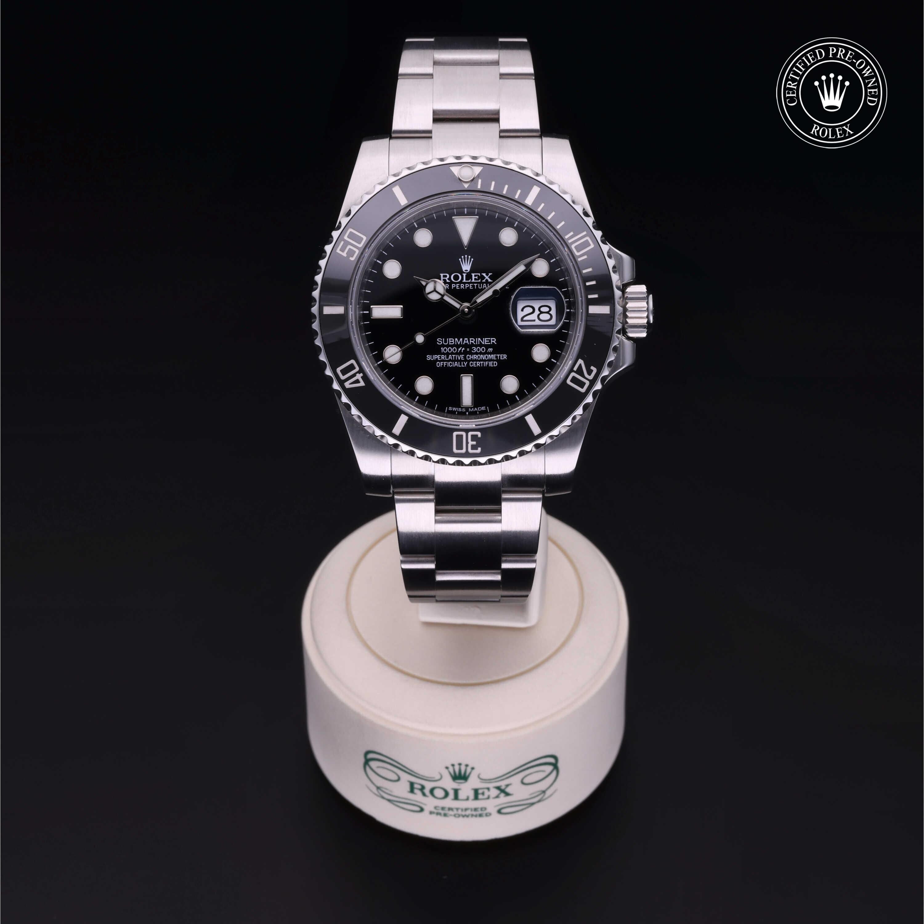 Rolex Certified Pre-owned Submariner M116610LN-0001 front on black background