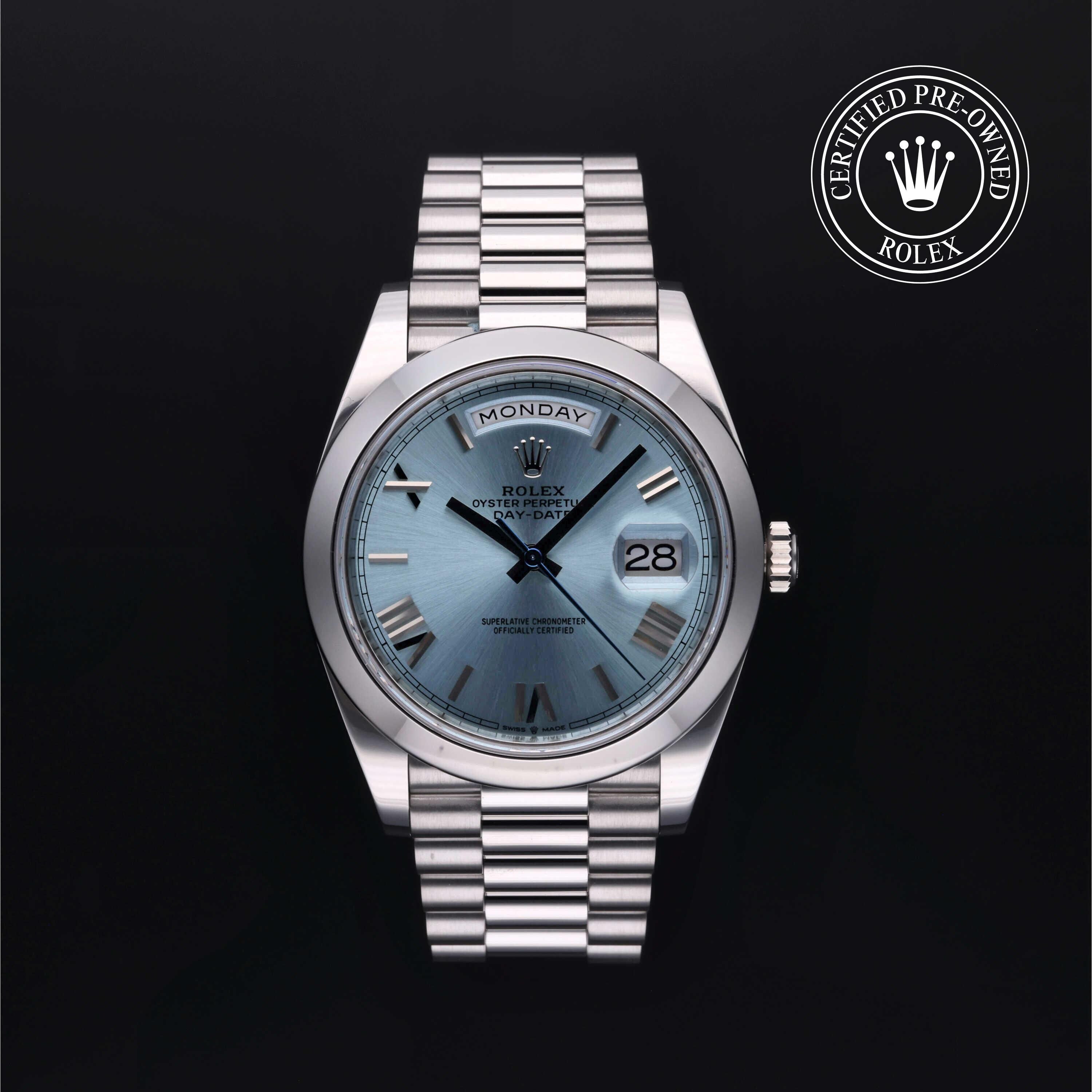 Rolex Certified Pre-owned Day-date M228206-0044 front on black background