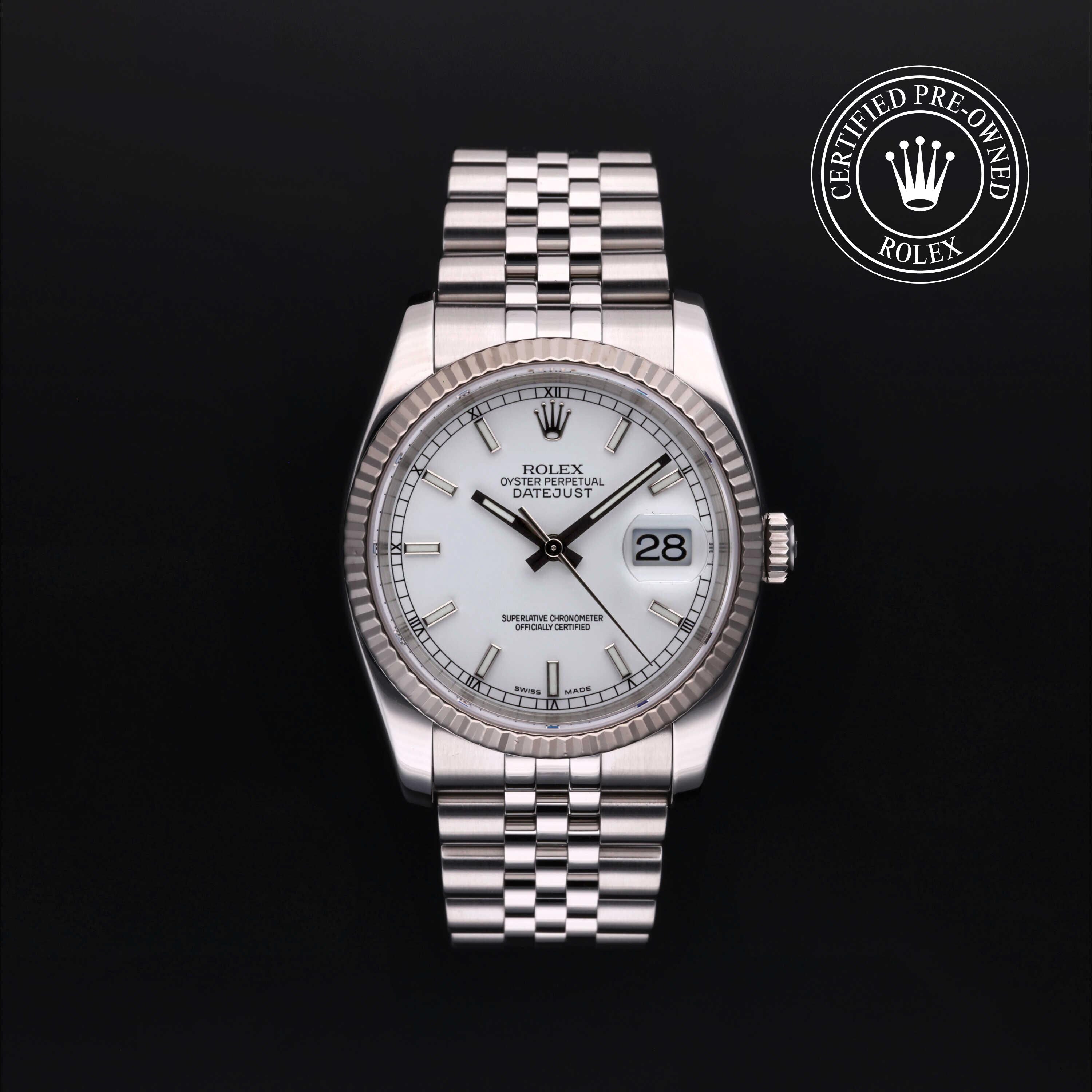 Rolex Certified Pre-owned Datejust M116234-0014 front on black background