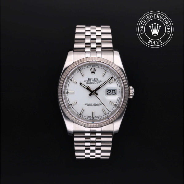 Rolex Certified Pre-owned Datejust M116234-0014 front on black background