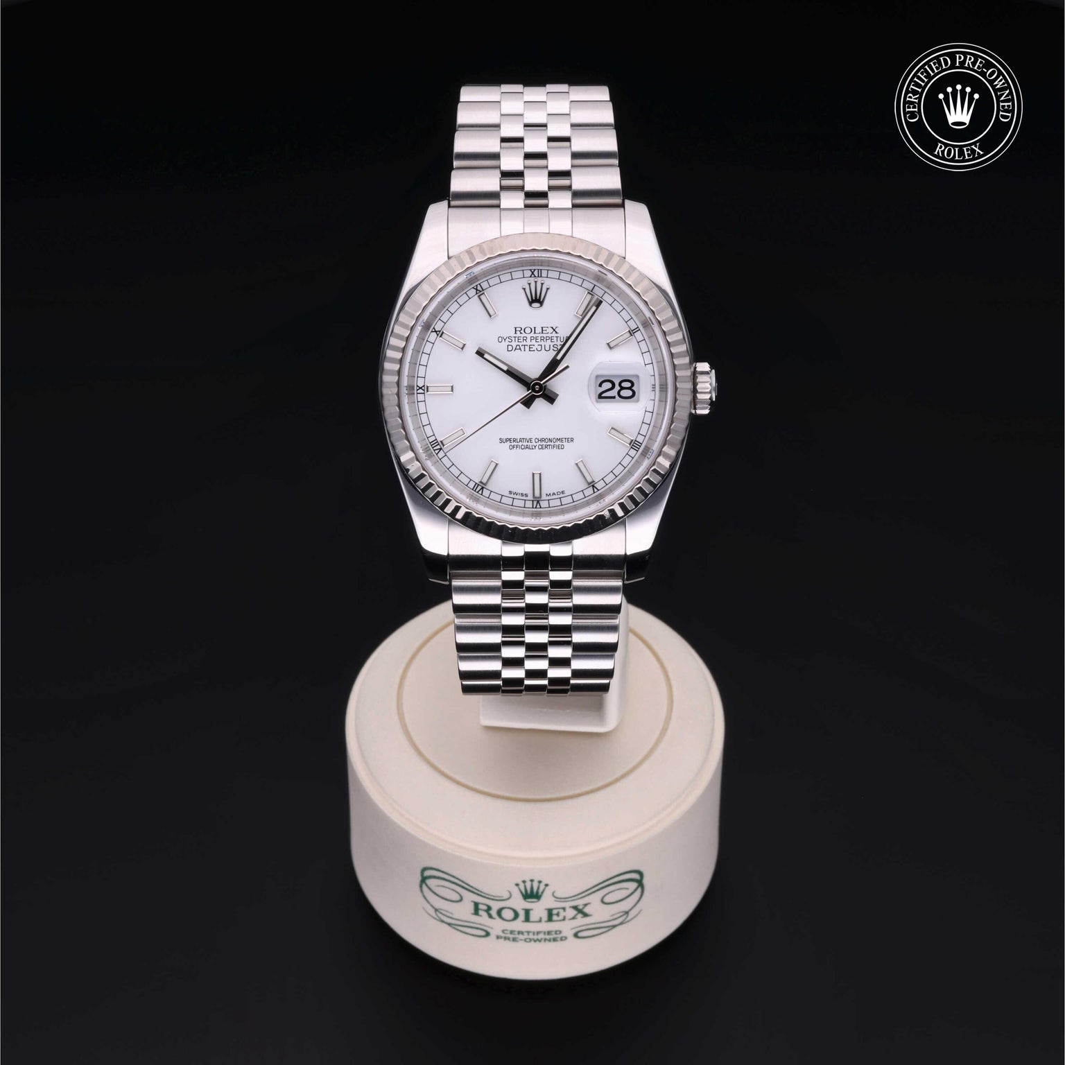 Rolex Certified Pre-owned Datejust M116234-0014 front on black background