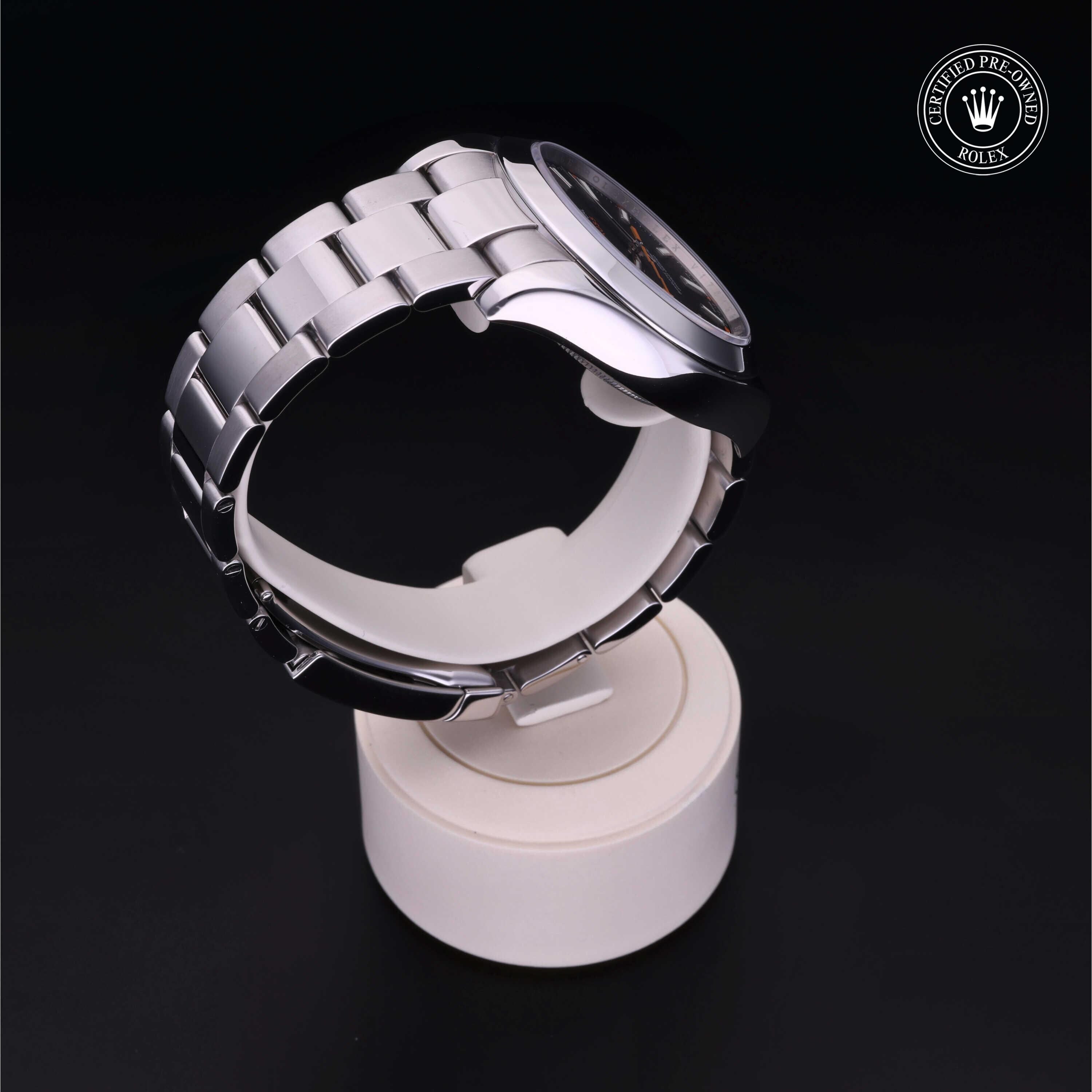Rolex Certified Pre-owned Milgauss M116400-0001 front on black background