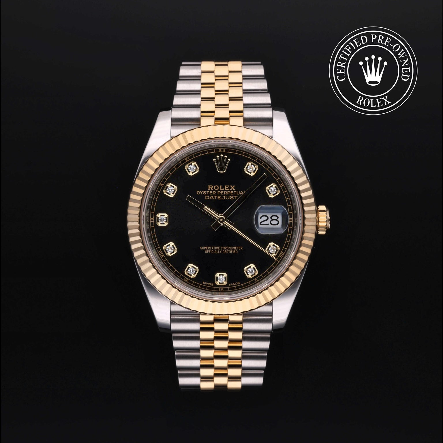 Rolex Certified Pre-owned Datejust M126333-0006 front on black background
